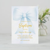 grote pastelblauwe strik | doop folie uitnodiging (Staand Voorkant)