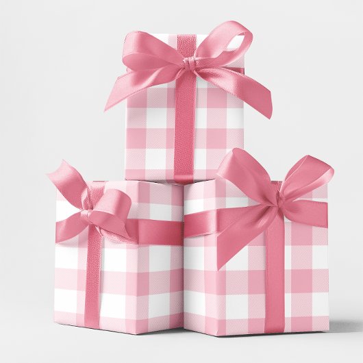 Grote pastroze en witte gingham cadeaupapier