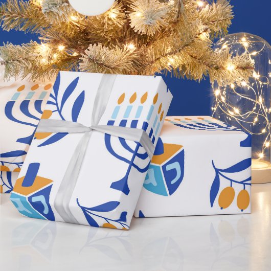 Grote Patroon Menorah en Dreidel Chanoeka Cadeaupapier (Feestdagen)