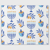 Grote Patroon Menorah en Dreidel Chanoeka Cadeaupapier (Vlak)