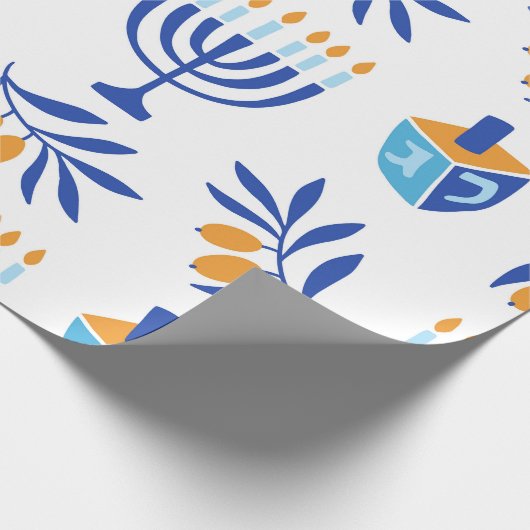 Grote Patroon Menorah en Dreidel Chanoeka Cadeaupapier (Hoek)