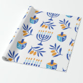 Grote Patroon Menorah en Dreidel Chanoeka Cadeaupapier (Uitgerold)
