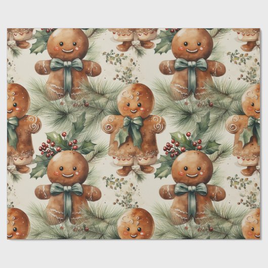 Grote peperkoek Man & Evergreen Wrapping Paper Cadeaupapier (Vlak)
