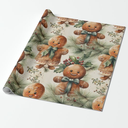 Grote peperkoek Man & Evergreen Wrapping Paper Cadeaupapier (Uitgerold)