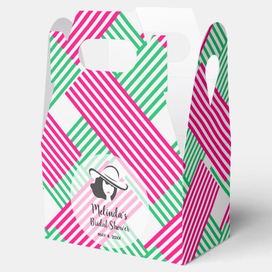 Grote Pet Derby Lady Hot Roze Groene Strepen Gable Bedankdoosjes (Geopend)