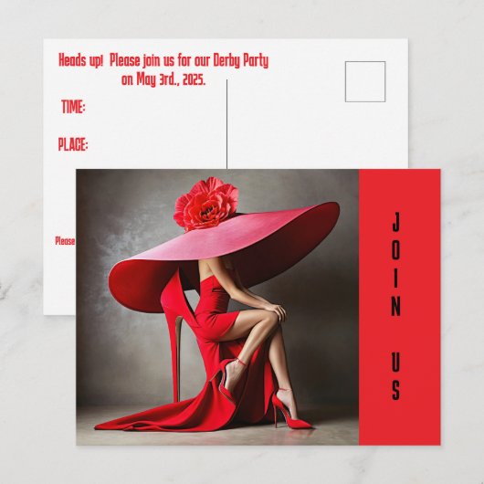 GROTE PET DERBY PARTY UITNODIGING BRIEFKAART (Voorkant / Achterkant)