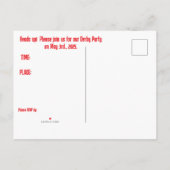 GROTE PET DERBY PARTY UITNODIGING BRIEFKAART (Achterkant)