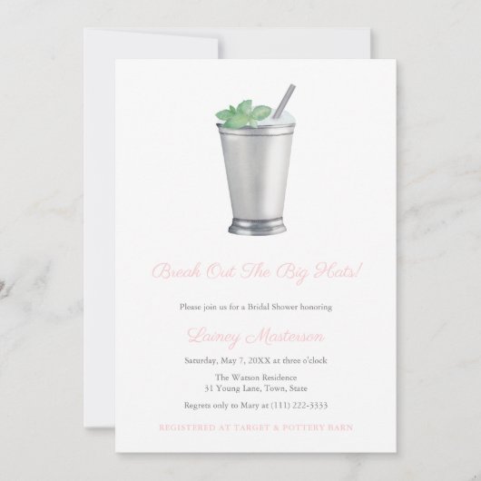 Grote Petten Roze Wit Mint Julep Derby Vrijgezelle Kaart (Voorkant)