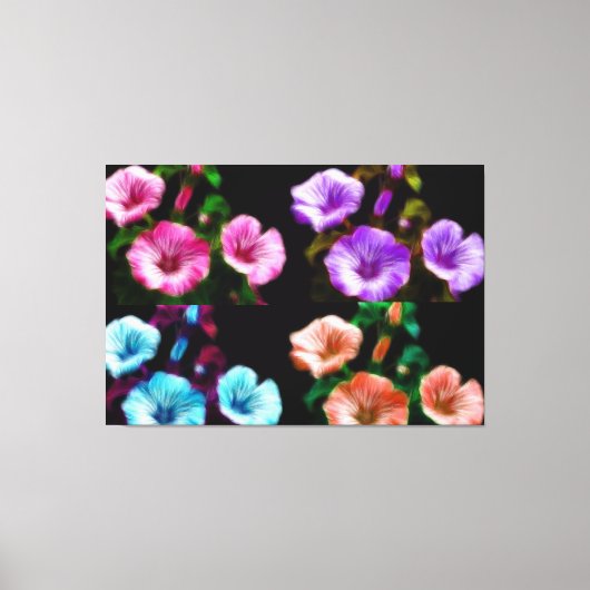 Grote Petunias Quadtych Art Wrapped Canvas Afdruk (Voorkant)