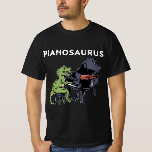 Grote Pianist Gift Dinosaurus Muziek Piano T-shirt (Voorkant)