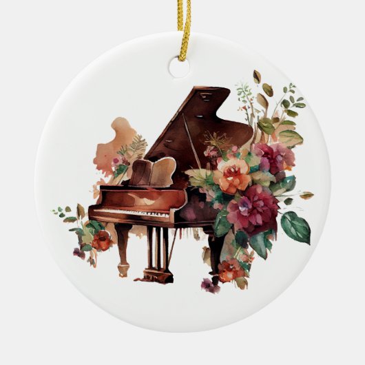 Grote Piano en Bloemen Kerstornament Keramisch Ornament (Voorkant)