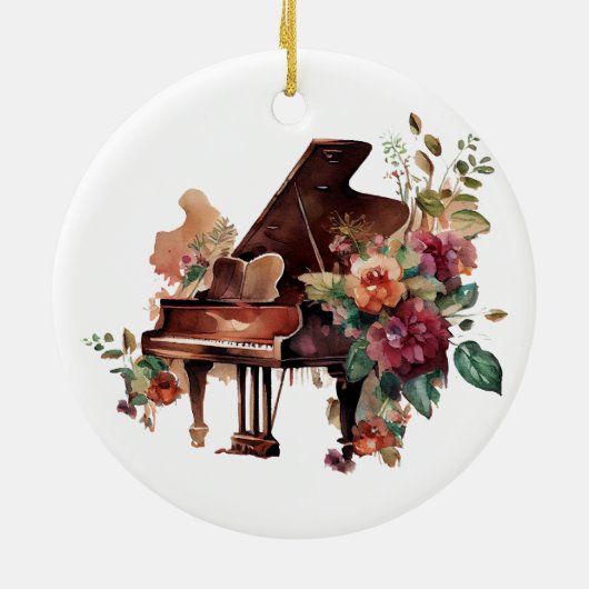 Grote Piano en Bloemen Kerstornament Keramisch Ornament (Achterkant)