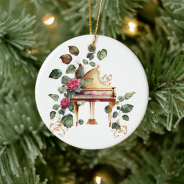 Grote Piano en Bloemen Kerstornament Keramisch Ornament