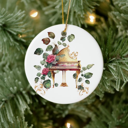 Grote Piano en Bloemen Kerstornament Keramisch Ornament (Boom)