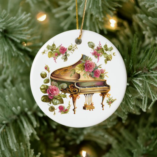 Grote Piano en Bloemen Kerstornament Keramisch Ornament (Boom)