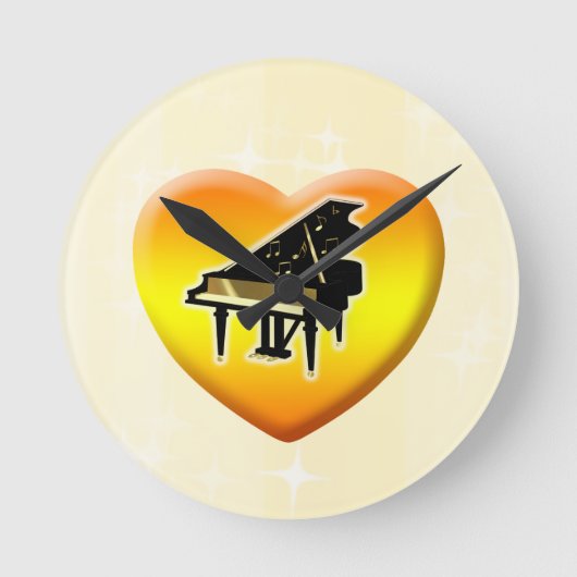 Grote Piano Heart Clock Ronde Klok (Voorkant)