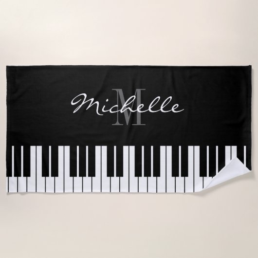 Grote piano-sleutels aangepaste monogram strandhan strandlaken (Voorkant)
