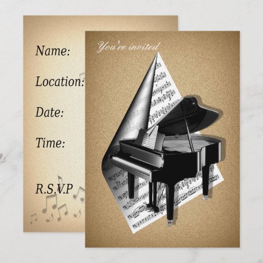 Grote piano-uitnodigingskaarten kaart (Voorkant / Achterkant)
