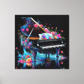 Grote piano versierd met artistieke bloemen canvas afdruk (Voorkant)