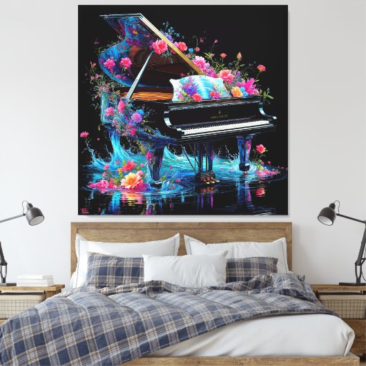 Grote piano versierd met artistieke bloemen canvas afdruk (Insitu (Slaapkamer))