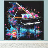 Grote piano versierd met artistieke bloemen canvas afdruk (Insitu (Houten vloer))