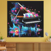 Grote piano versierd met artistieke bloemen canvas afdruk (Insitu (Woonkamer))