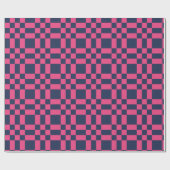 Grote Pixel Check Gekruist Navy en Roze Cadeaupapier (Vlak)