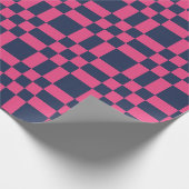 Grote Pixel Check Gekruist Navy en Roze Cadeaupapier (Hoek)