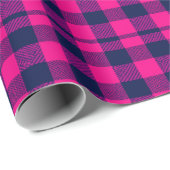 Grote Pixel Check Plaid in Roze Navy Cadeaupapier (Rol Hoek)