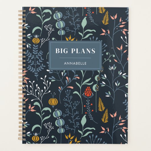 'Grote Plannen' Monogram Naam Blauw Wilde Gras Pat Planner (Voorkant)