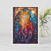 Grote Pluizige Kat Plat in Gebrandschilderde Stijl Kaart (Staand voorkant)