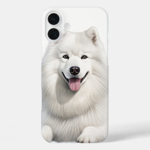 GROTE PLUIZIGE WITTE SAMOYED HOND iPhone 16 PLUS HOESJE