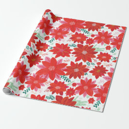 Grote Poinsettia Patroon Kerstmis Cadeaupapier