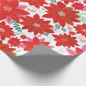 Grote Poinsettia Patroon Kerstmis Cadeaupapier (Hoek)