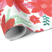 Grote Poinsettia Patroon Kerstmis Cadeaupapier (Rol Hoek)
