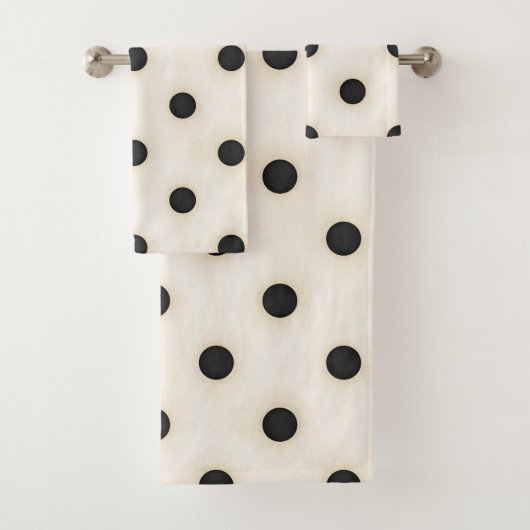 Grote Polka Dots Zwart & Antiek Wit Bad Handdoek (Insitu)