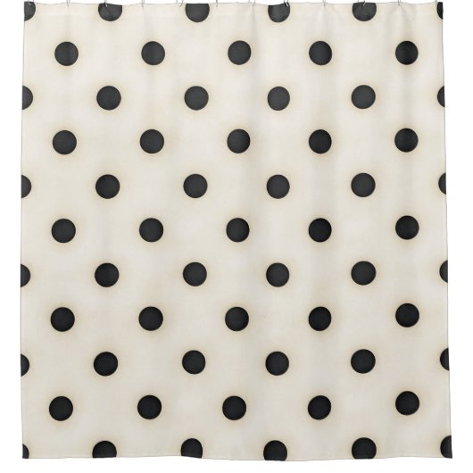 Grote Polka Dots Zwart en Antiek Wit Douchegordijn (Voorkant)