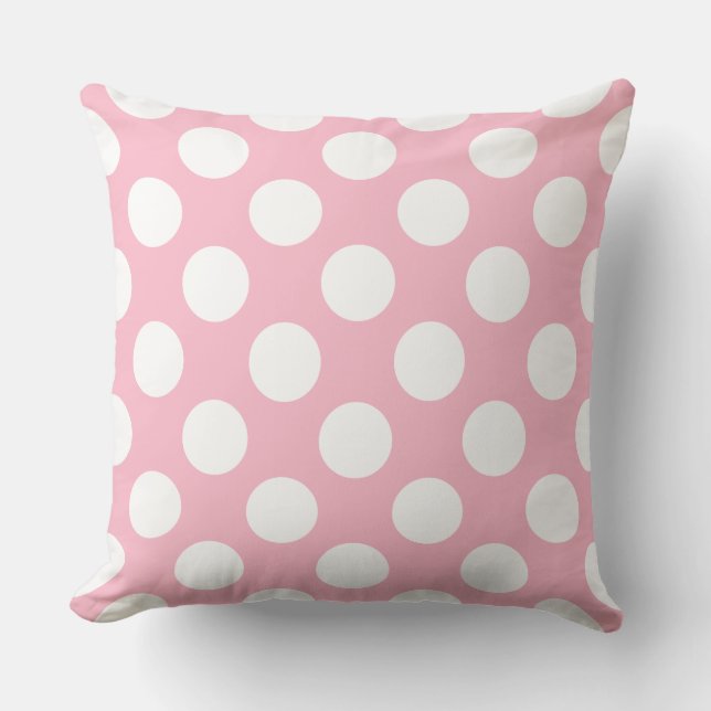  grote polka stippen wit pastel roze patroon kussen (Voorkant)