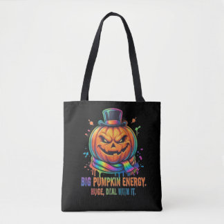 Grote Pompoen Energie Sarcastische Neon Halloween Tote Bag