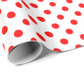 Grote pooldots - Rood op wit Cadeaupapier (Rol Hoek)