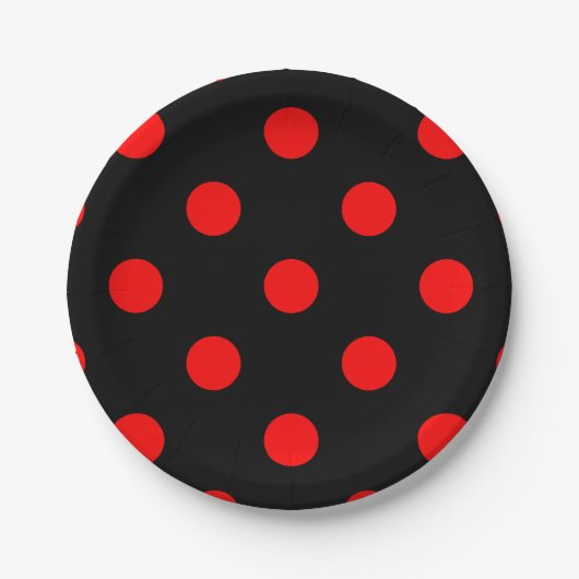 Grote pooldots - Rood op zwart Papieren Bordje (Voorkant)
