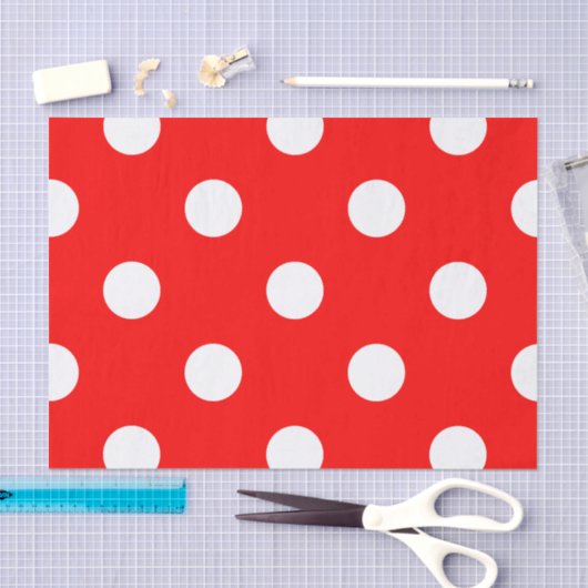Grote pooldots - wit op rood tissuepapier (Craft)