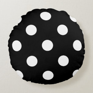 Grote pooldots - wit op zwart rond kussen