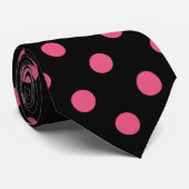 Grote Poolse stippen - Donkerroze op zwart Stropdas (Opgerold)
