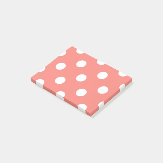 Grote Poolse stippen - wit op koraalroze Post-it® Notes (Schuin)