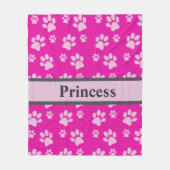 Grote Poot Print Roze Deken Aangepaste Hond Naam (Voorkant)