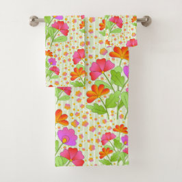 Grote Pop Kleur Bloemen Roze en Sinaasappel Bord G Bad Handdoek