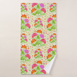 Grote Pop Kleur Bloemen Roze en Sinaasappel Bord G Badhanddoek