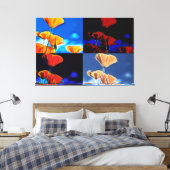 Grote Poppies Quadtych Art Wrapped Canvas (Insitu (Slaapkamer))