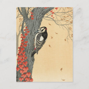Grote potten Woodpecker in Boom met Red Ivy Briefkaart